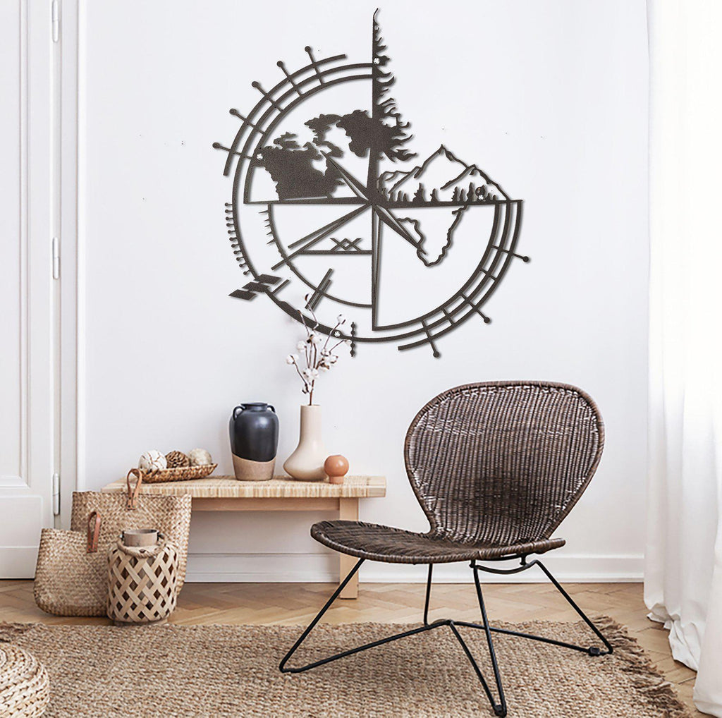 Metal duvar dekor-archtwain-Boussole - Metal World Map-home office decorations