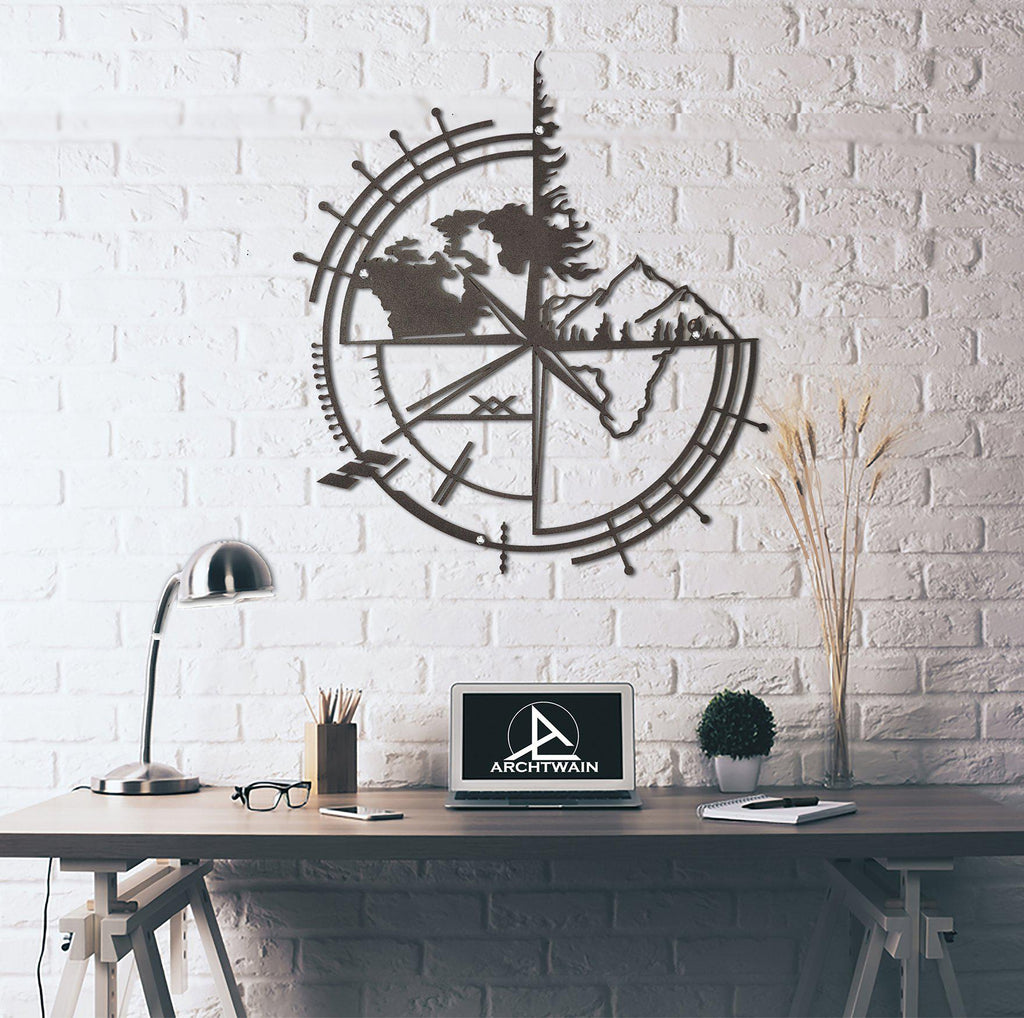 Metal duvar dekor-archtwain-Boussole - Metal World Map-home office decorations