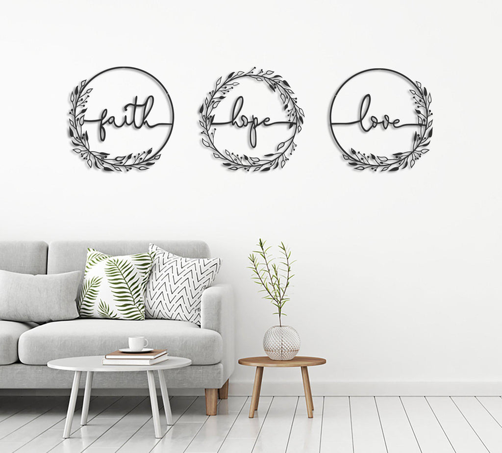floral arts-archtwain-Faith Hope Love - Metal Wall Art-home office decorations